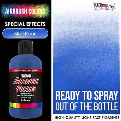 U.S. Art Supply Pearlized Blue Pearl Acrylic Special Effects Airbrush Paint - 8oz Ready to Spray Air Brush Paint for Nails, Models, Fabric - Water-Based Air Brush Painting - color: Blue Pearl, size: 8 Fl Oz (Pack of 1)