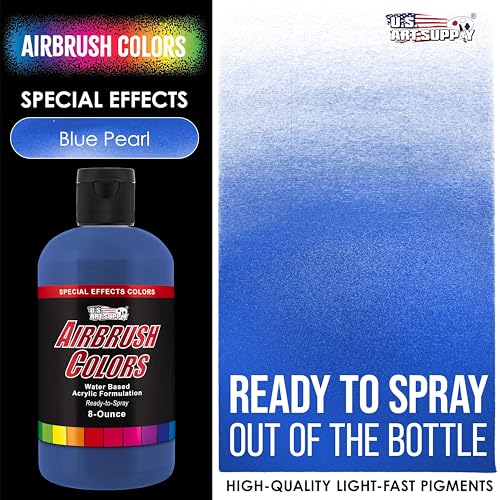 U.S. Art Supply Pearlized Blue Pearl Acrylic Special Effects Airbrush Paint - 8oz Ready to Spray Air Brush Paint for Nails, Models, Fabric - Water-Based Air Brush Painting - color: Blue Pearl, size: 8 Fl Oz (Pack of 1)