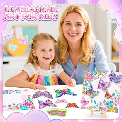Arts and Crafts for Kid Age 8-12, Diamond Art Butterfly Girl Birthday Gift - style: Pink