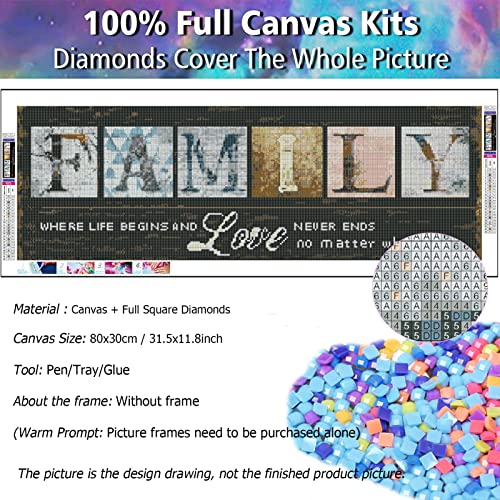 YALKIN Full Square Diamond Painting Kits for Adults Beginners (31.5x11.8inches) Family Diamond Art Full Drill Pictures, Wall Decor, Stress and Anxiety Relief - color: Black