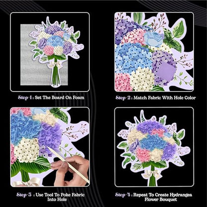 Unwynd Poke Art Hydrangea Flower Bouquet Kit for Adults, Women and Teens | Hobby activity, brain puzzles, adult, 12 illustration sheets, 12 pages of stickers, 12 colour pages Rubbing Plates & Supplies - style: Hydrangea