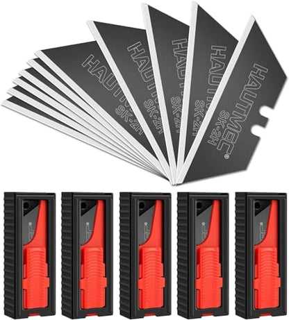 HAUTMEC Utility Knife Blades 50-Pack, Ultra-Sharp SK2H Black Rust-Resistant Blades with Safety Dispenser, Standard Size Replacement Blades for Box Cutters & Utility Knives - style: 50 PCS | SK2H