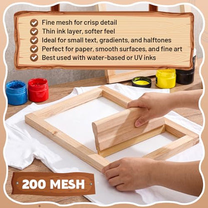 CroBlissful 8 Pcs Wood Silk Screen Printing Frames, 8x12 Inch with 200 White Mesh Screen Printing Frame, DIY Craft Stencil Kit for Beginners T-Shirts, Posters, Wood Sign, Paper Making - style: 200 Mesh