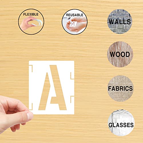 Alphabet Letter Stencils 4 inch, 42 Pcs Reusable Plastic Letter and Number Templates Alphabet Symbol Craft, Art Craft Stencils for Painting on Wood, Wall, Glass, Fabric, Rock, Signage - size: 4 inch
