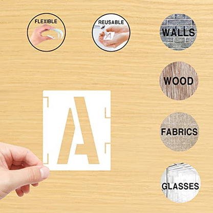 Alphabet Letter Stencils 4 inch, 42 Pcs Reusable Plastic Letter and Number Templates Alphabet Symbol Craft, Art Craft Stencils for Painting on Wood, Wall, Glass, Fabric, Rock, Signage - size: 4 inch