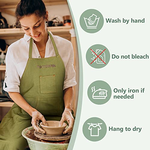 Full Coverage Pottery Apron Split Leg - 100% Cotton Canvas Potter's & Ceramics Aprons with Pockets for Women & Men - color: Green