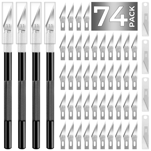 JTIEO Exacto Knife Set,74 Pack Hobby Knife with 4 Upgrade Sharp Hobby Knives and 70 Spare Exacto Knife Blades for Art,Stencil,Scrapbooking (Black) - color: Black
