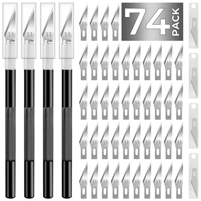 JTIEO Exacto Knife Set,74 Pack Hobby Knife with 4 Upgrade Sharp Hobby Knives and 70 Spare Exacto Knife Blades for Art,Stencil,Scrapbooking (Black) - color: Black