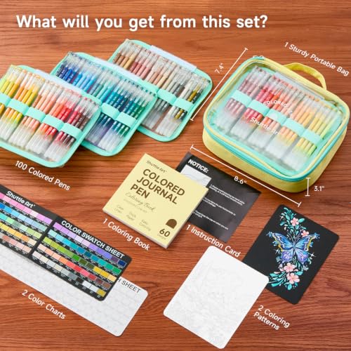 Shuttle Art Colored Pens, 100 Vibrant Colors Cute Journal Pens 0.6mm Fine Point Colored Gel Pens for Black Paper in Portable Bag for Coloring Writing Drawing Journaling Note Taking School Office Home - color: Multicolor