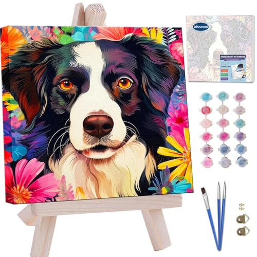 Blissroot Framed Paint by Numbers Kit for Adults Beginner&Kids Ages 8-12, 12x12inch Border Collie Paint by Numbers with Frame, Large Dog Paint by Number Framed Canvas (Without Easel) - color: BR021F, size: 12"x12"