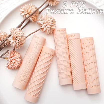 TAINSKY 5 pcs Polymer Clay Texture Roller, Pottery Stamps for Polymer Clay Earrings Jewelry, Embossing Pottery Texture Rollers for Jewelry Making#2 - color: Basic Texture