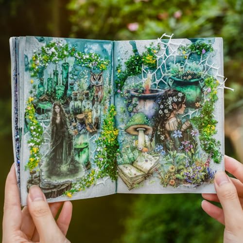 180Pcs Forest Witch PET Stickers, Magic Scrapbook Ephemera for Journaling Craft Supplies and Junk Journal - color: Forest Witch
