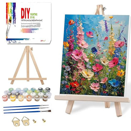 Ausanrl Wild Flowers Framed Paint by Numbers Wooden Easel 12x16inch - color: Wild Flowers
