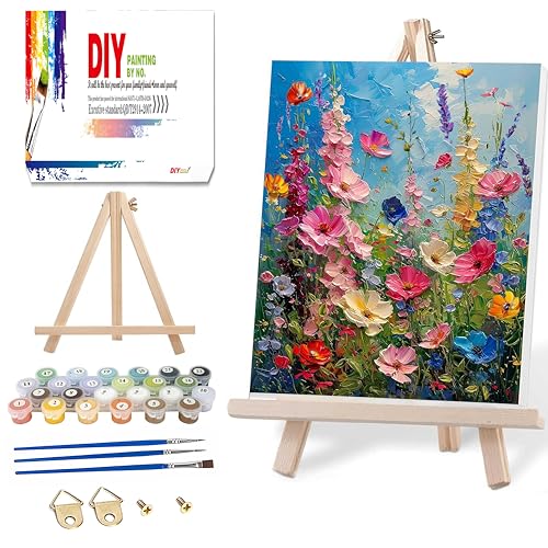 Ausanrl Wild Flowers Framed Paint by Numbers Wooden Easel 12x16inch - color: Wild Flowers