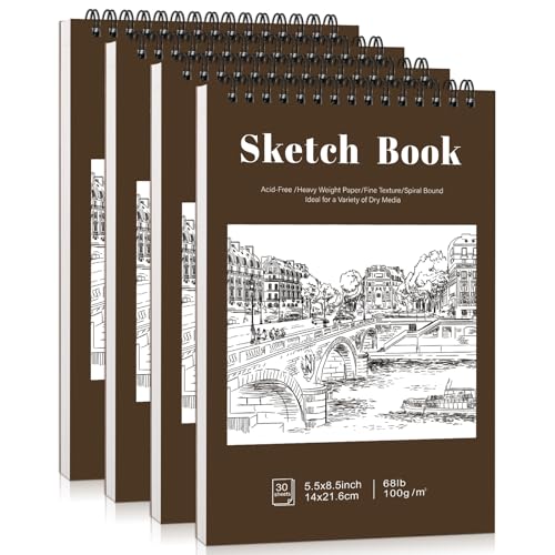 4 Pack Small Sketch Books, 5.5 × 8.5 in, Spiral Bound, Yellow-Brown - color: Tan, size: 5.5 × 8.5Inch（4 Pack）