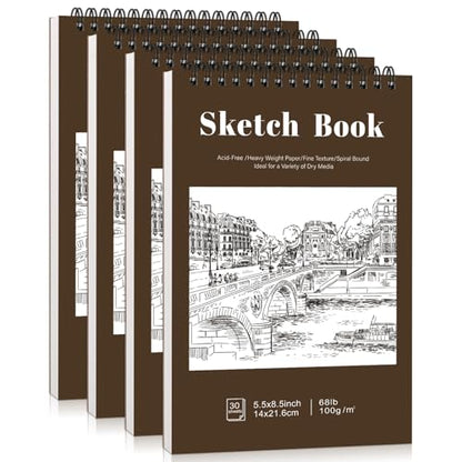 4 Pack Small Sketch Books, 5.5 × 8.5 in, Spiral Bound, Yellow-Brown - color: Tan, size: 5.5 × 8.5Inch（4 Pack）