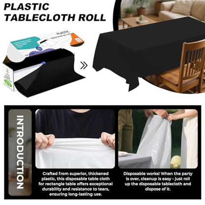 54IN X 160FT Plastic Table Cover Roll with Cutter Box, Cut to Size Plastic Table Cloths for Parties, Birthday, (Black, 54"x1920") - color: Black, size: 1920" x 54" (Rectangular)