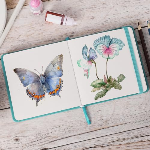 Pocket Sketchbook, 5 × 5 in, 80 Sheets Small Sketch Book, Dark Blue | 160gsm Acid-Free Paper, Elastic Closure, Ribbon Bookmark, Compact Travel Size for Sketching On The Go - color: Dark Blue