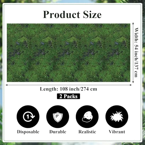 Kochorie 2 Pieces Green Moss Pattern Plastic Tablecloth 108 x 54 Inch Disposable Green Grass Table Cover for Forest Jungle Nature Themed Party Table Decorations - style: Green Moss