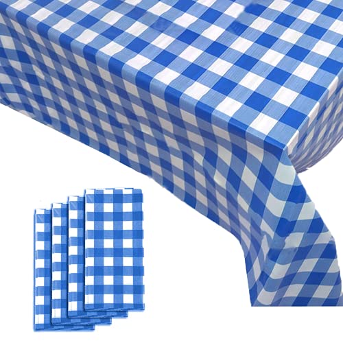 Yancorp 4 Pack Plastic Blue and White Checkered Tablecloths 54 x 108 Inch Picnic Table Covers Disposable Table Covers for Rectangle - color: Blue, size: 54 inches x 108 inches