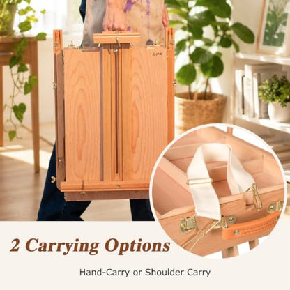 DJAR Beechwood French Easel with Shoulder Strap, Holds Canvas up to 34" - style: Natural French Easel