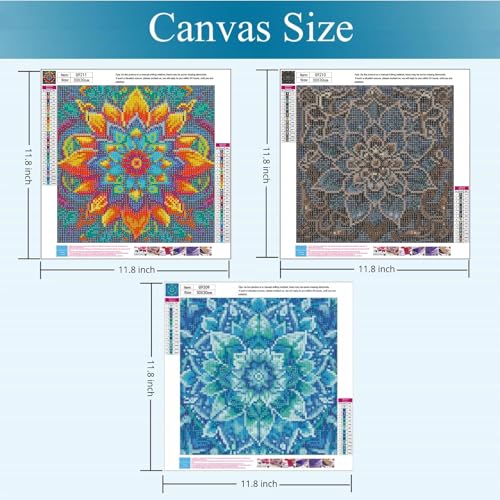Gemozaic 3 Pack Diamond Painting Kits for Adults, Mandala Diamond Art Kits for Beginners, Adults' Round Gem Craft Painting for Gift Home Wall Decor, 12x12 Inch - color: G9209+G9210+G9211