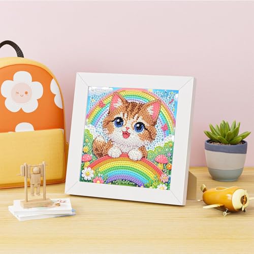 Arttoplus Cat Diamond Art Painting Kits for Kids with Frame 7x7 inch - color: CC1070-US