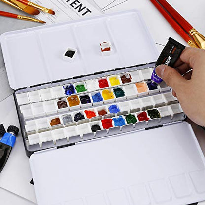 MYARTOOL Metal Tin Paint Case, Fold-Out Palette Holds 48 Half Pans, Travel Palette, Acrylic and Watercolor - color: Black, size: 48 PCS Empty Half Pans