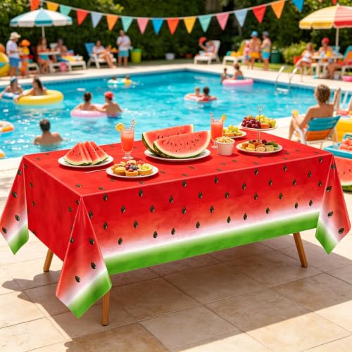 LKITMIUT 4 Pack Watermelon Party Tablecloth Watermelons Table Cover One in A Melon Plastic Table Cloth Watermelons Theme Tablecloth Watermelon Birthday Party Supplies Fruit Theme Decor 86 x 51 Inch