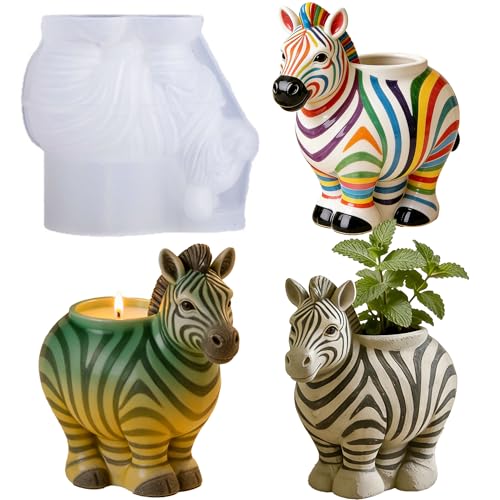 Zebra Resin Molds, Animal Plaster Silicone Molds for Epoxy Casting | 3D Animal Candle Holder Silicone Molds for Concrete Cement，Succulent Plant Pot, Plaster, DIY Crafts, Home Decor, Storage Box - color: Zebra Resin Mold