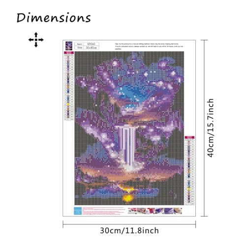 MBNTJHT Waterfall Landscape Diamond Art Kits for Adults,DIY Purple Aurora Diamond Painting Kits for Beginners,5D Full Round Drill Gem Art Painting Crafts for Home Wall Decor 12x16 Inch. - color: G9060
