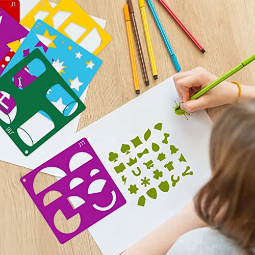 Peohud 40 Pieces Geometric Shaped Stencils, Simple Drawing Chalk Stencils, Colorful Art Painting Template Set for DIY Craft, 5.9 x 5.9 Inches - size: 5.9 inches (square)