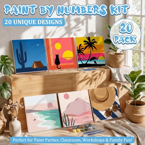 Resholder 20 Pack Paint by Numbers Kit for Adults with Frame, Landscape