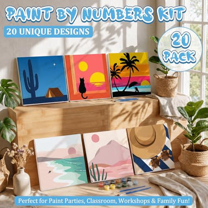 Resholder 20 Pack Paint by Numbers Kit for Adults with Frame, Landscape