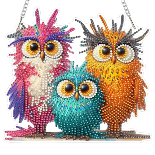 MOGTAA Owl Diamond Art Hanging Kits for Adults, DIY Double Sided Diamond Art Suncatchers, 5D Special Shape Diamond Painting Animal Pendant Window Ornament Gifts for Home Wall Door Garden Decor - color: Owl-01