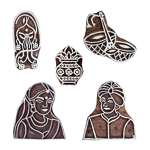 Royal Kraft Wedding Wooden Printing Stamps (Set of 5) - DIY Henna Fabric Textile Paper Clay Pottery Blocks Htag2203 - color: Htag2203