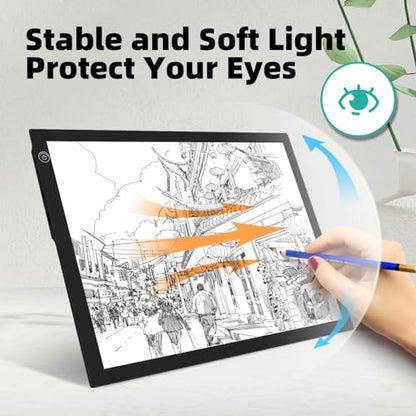 ME456 Rechargeable Drawing Board, Lithium Battery Powered 15" Light Table | Adjustable Brightness LED Tracing Light Box Ideal for Diamond Art, Weeding Vinyl, Viewing Slides, Stenciling - style: 15" Black (Rechargeable)