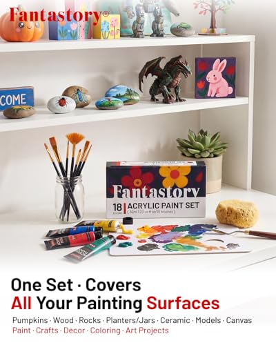 Fantastory 36ml 18 Colors Professional Acrylic Paint Set with 10 Brushes | Designed for Demanding Projects on Canvas, Wood, Stone, and Model Building - style: 18 Colors