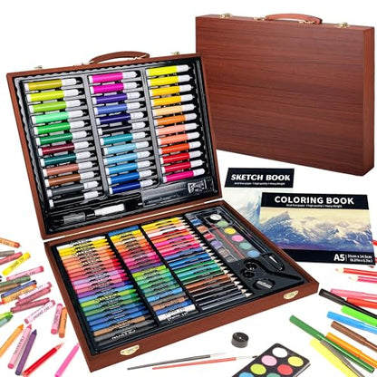 KINSPORY Drawing Case, 150 Pieces Drawing Supplies | Kids Drawing Case, Coloring Case, Coloring Kit, Drawing Supplies, Art Supplies - color: brown