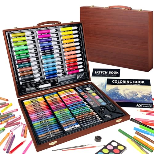 KINSPORY Drawing Case, 150 Pieces Drawing Supplies | Kids Drawing Case, Coloring Case, Coloring Kit, Drawing Supplies, Art Supplies - color: brown