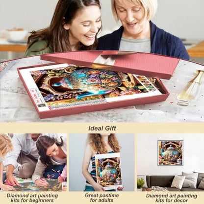 hill froeistung 5D Colorful Teapot Diamond Art Painting Kits for Adults | Flower Diamond Art for Beginners, DIY Full Drill Teacup Diamond Art Painting(12X12 inch) - color: HF-A053