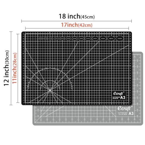 Self Healing Cutting Mat 18x12 Inch A3, 5-Ply Double Sided Rotary Cutting Board with Grid, Grey/Black for Sewing, Quilting, Fabric & Craft Projects - color: Grey/Black, size: 18"L x 12"W