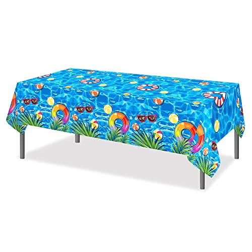 1 Pack Summer Pool Party Plastic Tablecloth 54 x 87 Inch Long Rectangular Table Cover for Buffet,Birthday Party Holiday Dinner,Picnic or Tablecloth for Kitchen Event Use - color: Pool