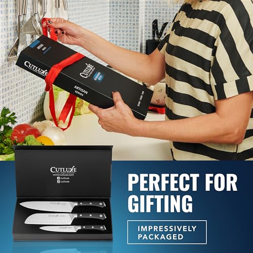 Cutluxe Chef Knife Set, 3-Piece Kitchen Knives – Razor Sharp German Steel | Professional Full Tang Blades with Ergonomic Handles – Artisan Series, Forged High Carbon - size: 3 Pcs Knife Set
