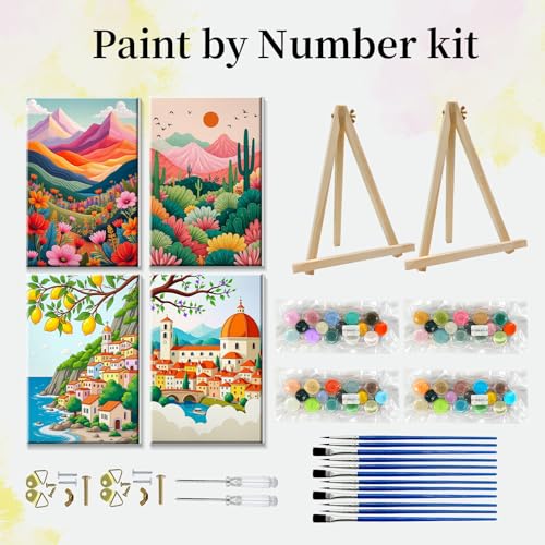 JOOZ 4 Pack Paint by Numbers Kit for Adults with Frame Landscape 8x12 Inch - color: Mountain Landscape 31