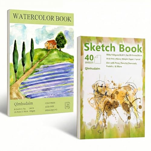 Qlmhudaim Watercolor Paper Pad – A4 (8.2" x 11.7") 140lb/300gsm,Heavyweight Cold Press Paper - for Watercolor, Mixed Media, Drawing & Sketch Book for Kids - Artist Professional & Craft Supplies