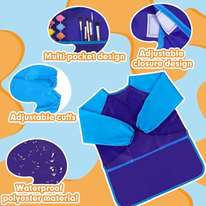 Zkptops Kids Art Smock Waterproof Kids Painting Aprons Toddler Art Smocks Kid Paint Smock with Long Sleeve 3 Roomy Pockets for Age 3-7 Years(Blue) - color: Y 1 Pack Blue
