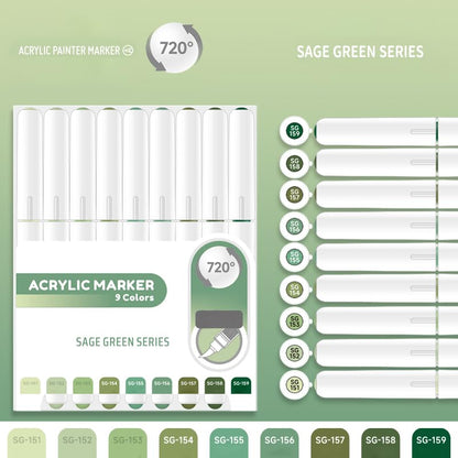 Water Based Acrylic Paint Markers, 9 Colors Paint Pen Set - color: Green Series-2