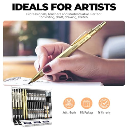 Nicpro 37PCS Gold Art Mechanical Pencil Set, 0.3/0.5/0.7/0.9/2mm Point - color: Gold, style: 0.3 0.5 0.7 0.9 2.0