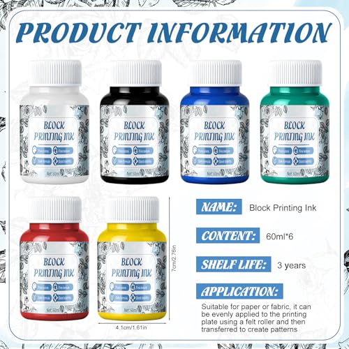 Block Printing Ink Set, 6 Colors Water Soluble Ink, 60ml Each